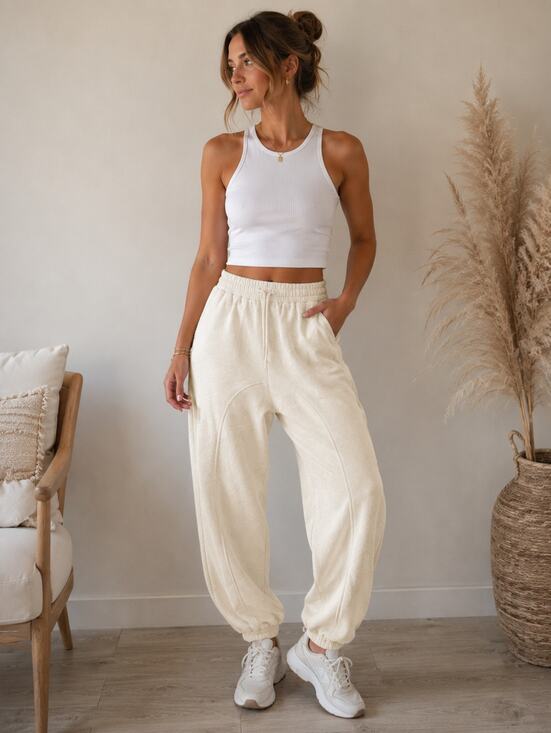 Zara Pants - ZARA Cream Oversized Jogger Sweatpants Barrel Style